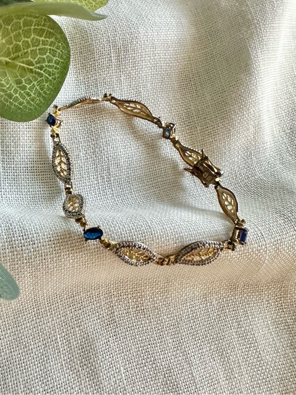 Designer DL sterling silver 925 and blue sapphire bracelet